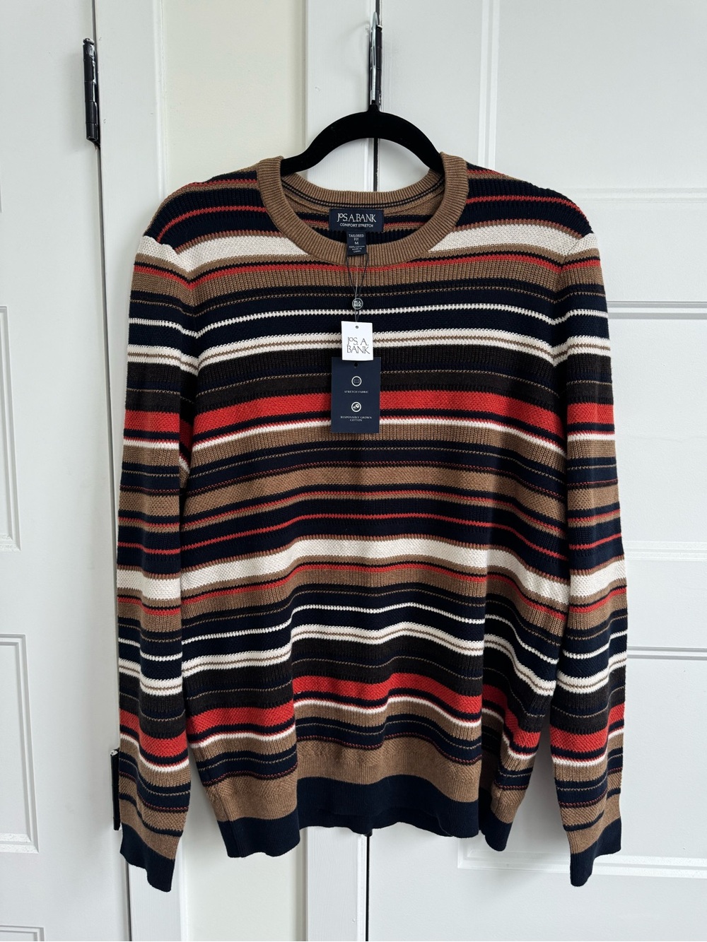 Jos. A. Bank Tailored Fit Cotton Stretch Striped Crewneck Men’s Sweater NWT